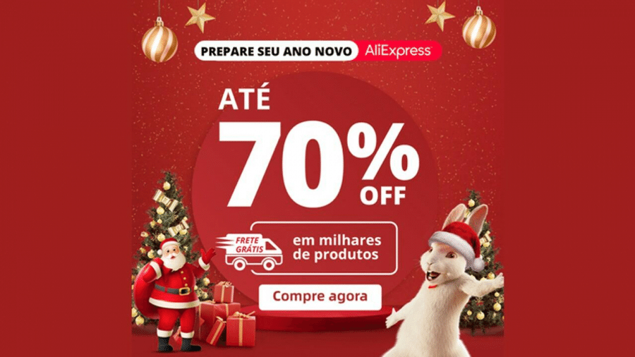 Capa do artigo Aliexpress oferece descontos de até 70% para suas compras de final de ano