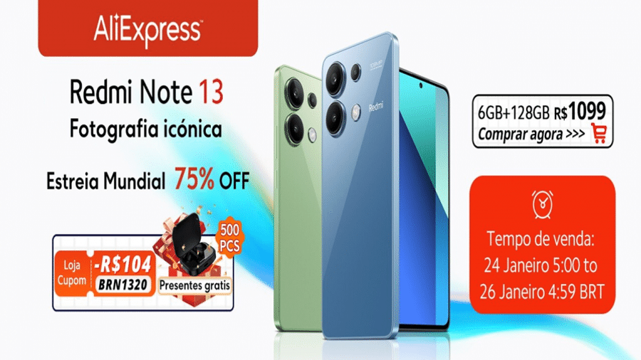 Capa do artigo Linha Redmi Note 13 chega ao Aliexpress com até 70% OFF e frete grátis