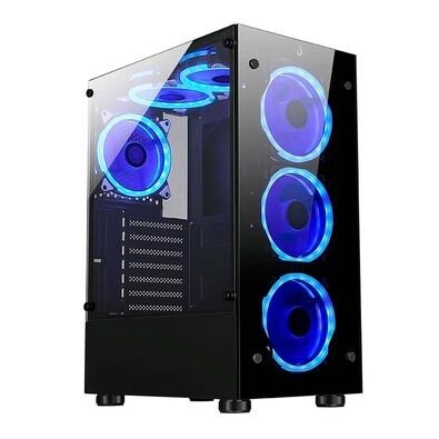 Gabinete Pc Gamer 4 Fans Led Azul Vidro Temp. Frontal & Lat